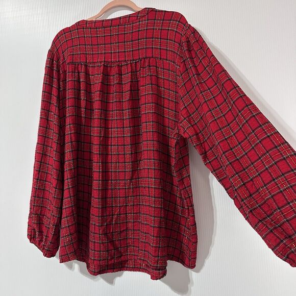 Lane Bryant Top Size 20 Red Gold Plaid Shimmer Sparkle Gauzy Blouse NWT - Picture 8 of 11